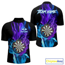 Load image into Gallery viewer, Purple And Blue Flaming Smoke Darts Shirt For Men Custom Darts Jersey Team Polo &amp; Quarter Zip TDM5143