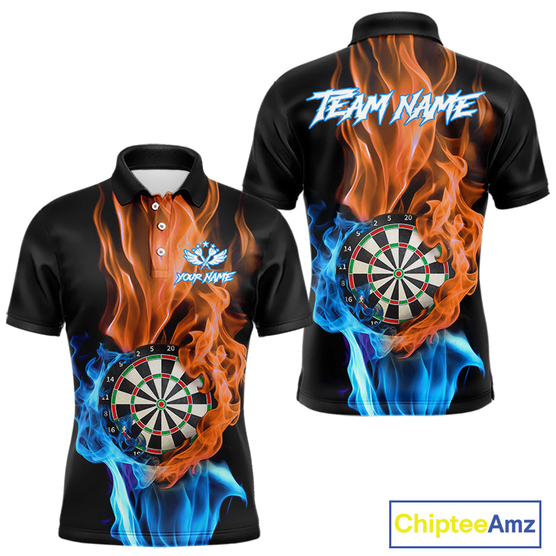 Blue And Orange Flaming Smoke Darts Shirt For Men Custom Darts Jersey Team Polo & Quarter Zip TDM5144