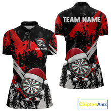 Load image into Gallery viewer, Grunge Black And Red Funny Santa Dartboard Custom Christmas Darts Shirt For Women, Darts Gifts TDM5147