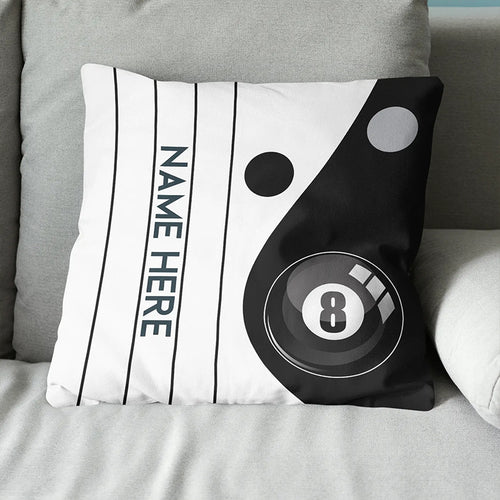 Custom Black White 8 Ball Pool Throw Pillow, Personalized Billiard Pillow Gifts TDM0859