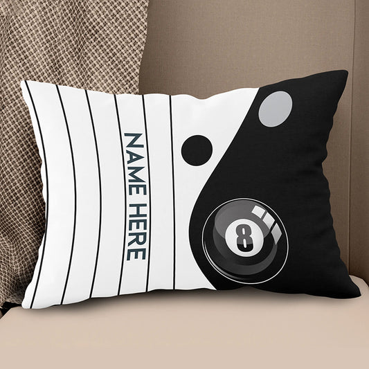 Custom Black White 8 Ball Pool Throw Pillow, Personalized Billiard Pillow Gifts TDM0859