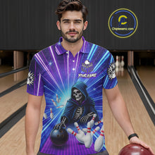 Load image into Gallery viewer, Funny Grim Reaper Blue Purple Neon Bowling Shirt For Men Custom Lighting Bowling Team Jersey TDM5863