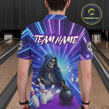 Load image into Gallery viewer, Funny Grim Reaper Blue Purple Neon Bowling Shirt For Men Custom Lighting Bowling Team Jersey TDM5863