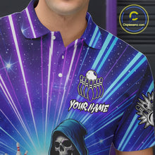 Load image into Gallery viewer, Funny Grim Reaper Blue Purple Neon Bowling Shirt For Men Custom Lighting Bowling Team Jersey TDM5863