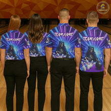 Load image into Gallery viewer, Funny Grim Reaper Blue Purple Neon Bowling Shirt For Men Custom Lighting Bowling Team Jersey TDM5863