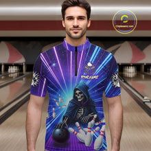 Load image into Gallery viewer, Funny Grim Reaper Blue Purple Neon Bowling Shirt For Men Custom Lighting Bowling Team Jersey TDM5863