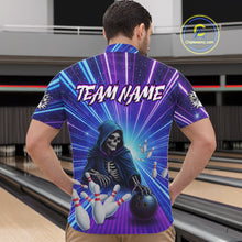 Load image into Gallery viewer, Funny Grim Reaper Blue Purple Neon Bowling Shirt For Men Custom Lighting Bowling Team Jersey TDM5863