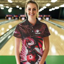 Load image into Gallery viewer, Red Thunder Lightning Custom Dragon Bowling Shirts For Women, Bowling Team Jerseys Polo &amp; 1/4 Zip TDM3679