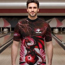 Load image into Gallery viewer, Red Thunder Lightning Custom Dragon Bowling Shirts For Men, Bowling Team Jerseys Polo &amp; 1/4 Zip TDM3679