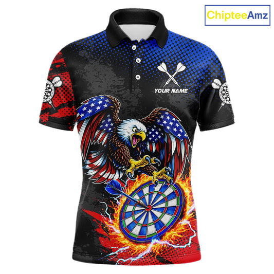 Patriotic American Flag Eagle Flame Darts Shirt For Men Custom Darts Jersey Team Polo & 1/4 Zip TDM6012