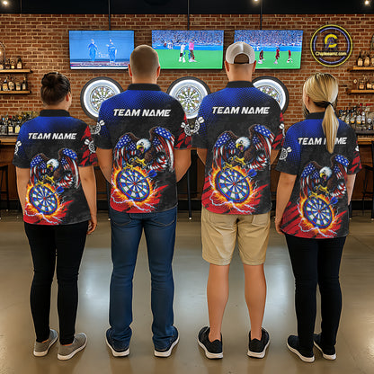 Patriotic American Flag Eagle Flame Darts Shirt For Men Custom Darts Jersey Team Polo & 1/4 Zip TDM6012