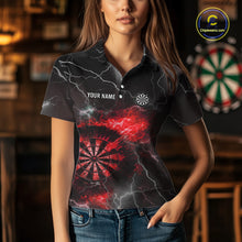 Load image into Gallery viewer, Custom Lightning Flame Red Dart Shirt For Women, Darts Jersey Pocket Option TDM6020