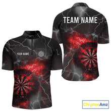 Load image into Gallery viewer, Custom Lightning Flame Red Dart Shirt For Men, Darts Jersey Pocket Option TDM6020