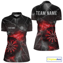 Load image into Gallery viewer, Custom Lightning Flame Red Dart Shirt For Women, Darts Jersey Pocket Option TDM6020