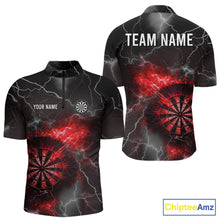 Load image into Gallery viewer, Custom Lightning Flame Red Dart Shirt For Men, Darts Jersey Pocket Option TDM6020