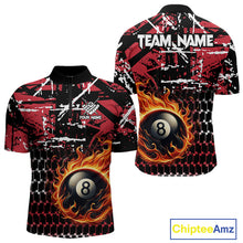 Load image into Gallery viewer, Grunge Black And Red Flaming 8 Ball Pool Men&#39;s Billiard Shirts Custom Billiard Jerseys Team Shirts TDM3833