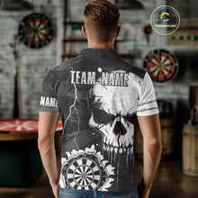 Load image into Gallery viewer, Custom Black And White Grunge Skull Dart Shirts For Men | Team Darts Jerseys - Polo &amp; Quarter Zip TDM3955