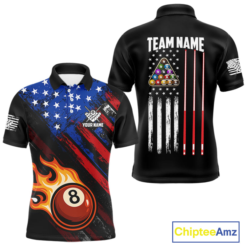 Funny Flame 8 Ball Billiard Shirts For Men Custom Patriotic American Flag Pool Team Jerseys TDM4131
