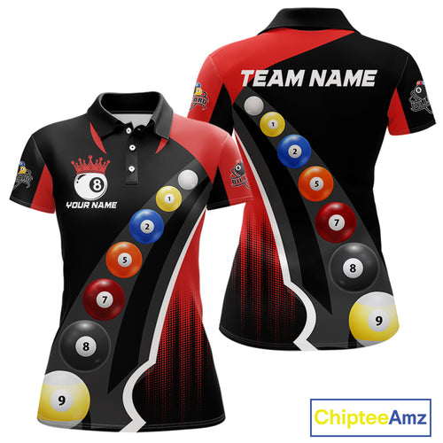 Personalized Red Black Billiard Shirt For Women Custom Funny Pool Balls Team Jersey Polo & 1/4 Zip TDM4496
