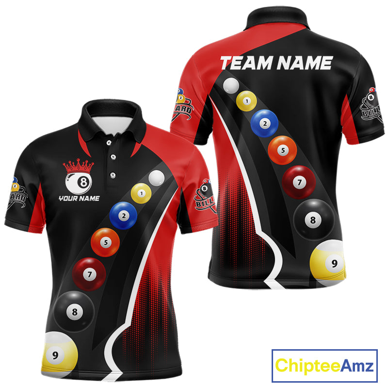 Personalized Red Black Billiard Shirt For Men Custom Funny Pool Balls Team Jersey Polo & 1/4 Zip TDM4496