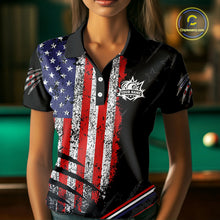 Load image into Gallery viewer, Personalized American Flag Billiard Shirt For Women Custom Grunge Vintage Patriotic Pool Team Jersey TDM4499