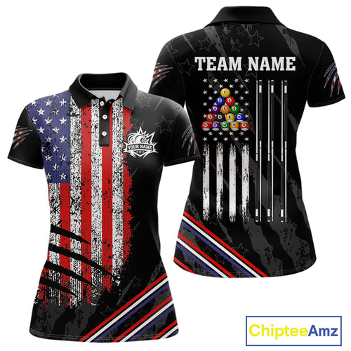 Personalized American Flag Billiard Shirt For Women Custom Grunge Vintage Patriotic Pool Team Jersey TDM4499