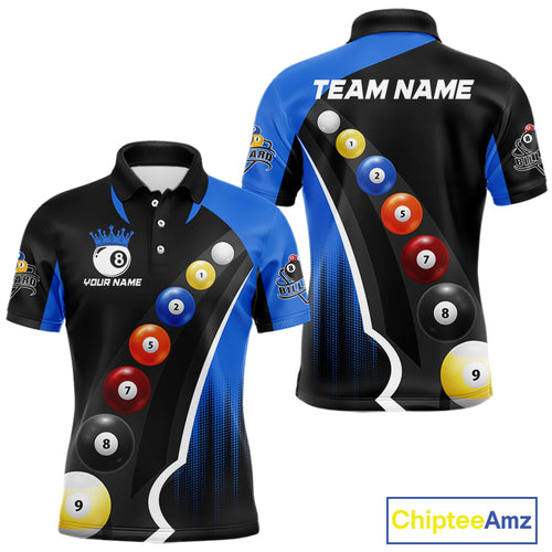Personalized Black Blue Billiard Shirt For Men Custom Funny Pool Balls Team Jersey Polo & 1/4 Zip TDM4497