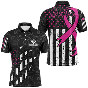 Pink Ribbon American Flag Custom Patriotic Billiard Jerseys For Men, Breast Cancer Billiard Shirts TDM2425