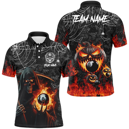 Grim Reaper With Pumpkin Fire Custom Billiard Shirts For Men, Halloween Flame Billiard Shirts TDM2427