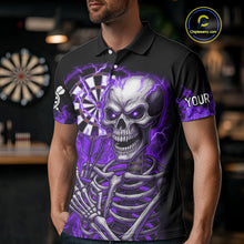 Load image into Gallery viewer, Purple Flaming Lightning Skeleton Darts Shirt For Men Custom Skull Dart Jersey Team Polo &amp; 1/4 Zip TDM4739