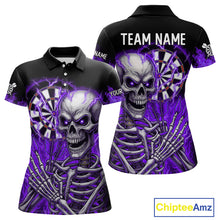 Load image into Gallery viewer, Purple Flaming Lightning Skeleton Darts Shirt For Women Custom Skull Dart Jersey Team Polo &amp; 1/4 Zip TDM4739