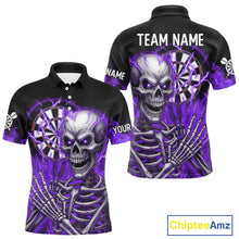 Load image into Gallery viewer, Purple Flaming Lightning Skeleton Darts Shirt For Men Custom Skull Dart Jersey Team Polo &amp; 1/4 Zip TDM4739