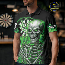 Load image into Gallery viewer, Green Flaming Lightning Skeleton Darts Shirt For Men Custom Skull Dart Jersey Team Polo &amp; 1/4 Zip TDM4740