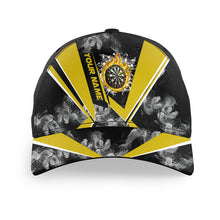 Load image into Gallery viewer, Personalized Black Yellow Smoke Darts Hat Gift For Player, 3D Printed Baseball Darts Caps TDM2898