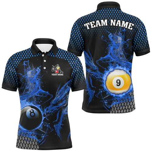 Blue Billiard 8 Ball & 9 Ball Flame Smoke Custom Dragon Billiard Shirt For Men Billiard Team Jersey TDM2908