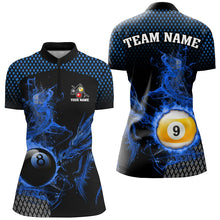 Load image into Gallery viewer, Blue Billiard 8 Ball &amp; 9 Ball Flame Smoke Custom Dragon Billiard Shirt For Women Billiard Team Jersey TDM2908