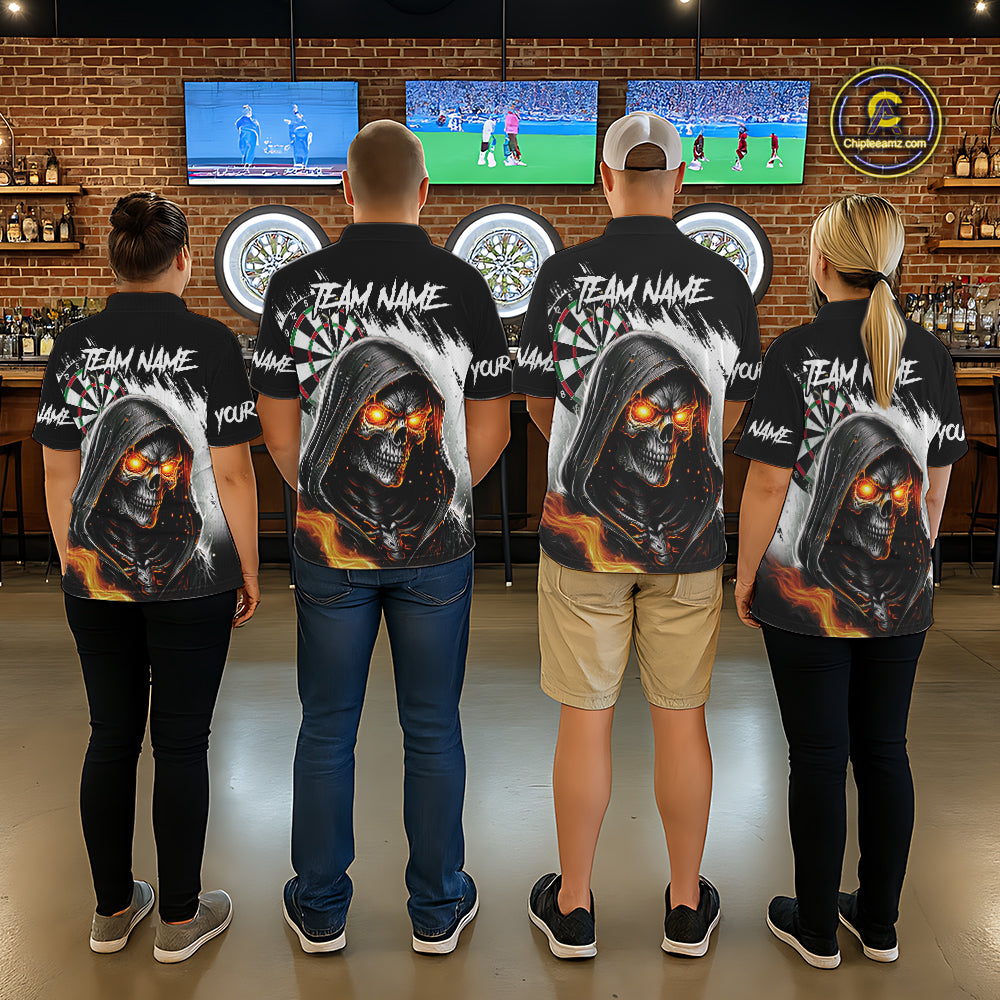 Personalized Grim Reaper Fire Dart Shirts For Men Custom Skull Dart Jersey Polo & 1/4 Zip |White TDM5369