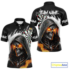 Load image into Gallery viewer, Personalized Grim Reaper Fire Dart Shirts For Men Custom Skull Dart Jersey Polo &amp; 1/4 Zip |White TDM5369