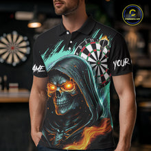 Load image into Gallery viewer, Personalized Grim Reaper Fire Dart Shirts For Men Custom Skull Dart Jersey Polo &amp; 1/4 Zip |Turquoise TDM5370