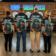 Load image into Gallery viewer, Personalized Grim Reaper Fire Dart Shirts For Men Custom Skull Dart Jersey Polo &amp; 1/4 Zip |Turquoise TDM5370
