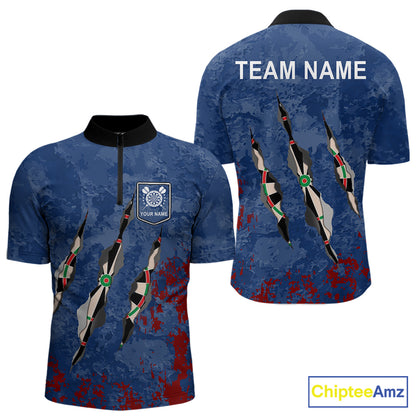 Custom Blue Red Grunge Dart Shirts With Pocket Option For Men, Darts Jersey TDM5372