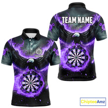 Load image into Gallery viewer, Personalized Fire Flame Purple Dartboard Eagle Dart Shirts For Men, Darts League Team Jerseys TDM5374