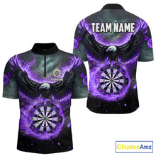 Load image into Gallery viewer, Personalized Fire Flame Purple Dartboard Eagle Dart Shirts For Men, Darts League Team Jerseys TDM5374