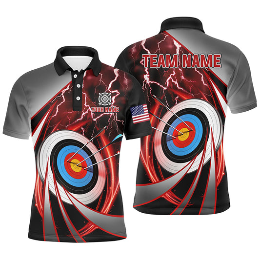 Red Archery 3d Target Thunder Lightning Personalized Men Polo Shirts, Team League Archery Shirts TDM1050