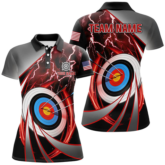 Red Archery 3dTarget Thunder Lightning Personalized Women Polo Shirts, Team League Archery Shirts TDM1050