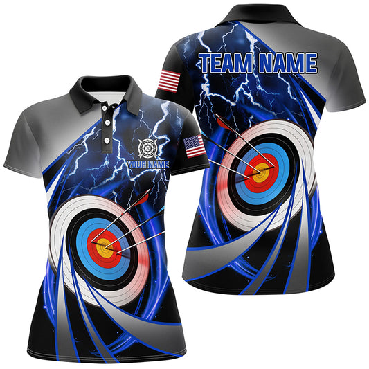 Blue Archery 3d Target Thunder Lightning Personalized Women Polo Shirts, Team League Archery Shirts TDM1051