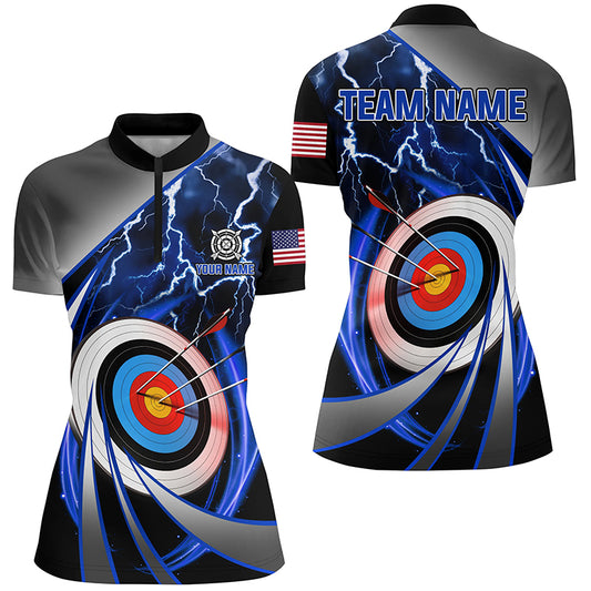 Blue Archery 3d Target Lightning Custom Women Quarter-Zip Shirts, Team League Archery Shirts TDM1051