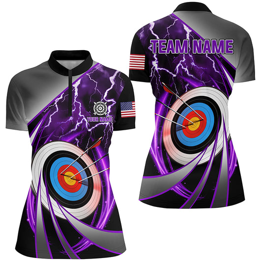 Purple Archery 3d Target Lightning Custom Women Quarter-Zip Shirt, Team League Archery Shirts TDM1052