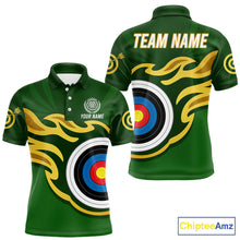 Load image into Gallery viewer, Personalized Green Archery Flame Polo &amp; 1/4 Zip For Men Custom Golden Archery Team Jersey TDM5871