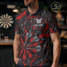 Load image into Gallery viewer, Custom Black And Red Grunge Camo Dart Shirts For Men, Camouflage Dart Team Jersey Polo &amp; 1/4 Zip TDM3959